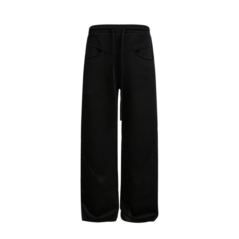 Damen Weite High‑Waist Relax-Sweat-Hose mit Kordelbund und dekorativen Schrittnahtlinien Drune