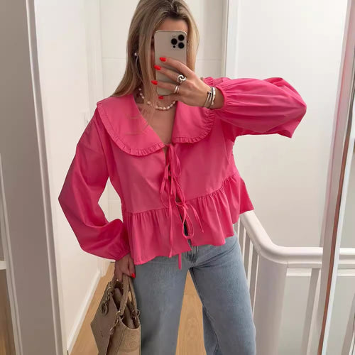 Damen verspielt geschnittene Bluse mit Rüschendetails Drune