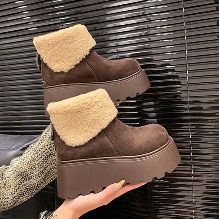 Damen Gefütterte Plateau-Ankleboots mit Teddykragen und grober Profilsohle Drune