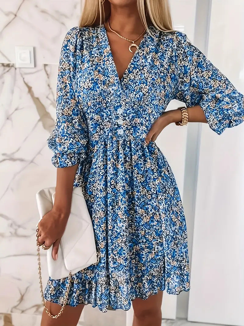 Damen Verspieltes und elegantes Minikleid mit tiefem V-Ausschnitt und Rüschendetails Drune