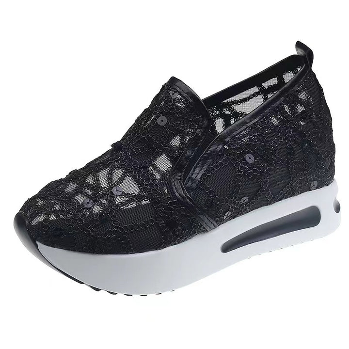 Damen Plateausneaker mit verstecktem Keil und Spitzenbesatz Drune