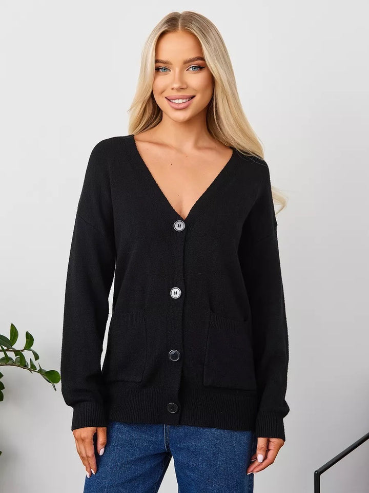 Damen Grobstrick-Cardigan mit tiefem V-Ausschnitt und praktischen Taschen Drune
