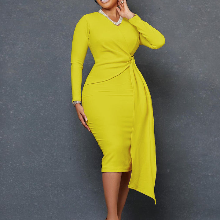 Damen Wickelkleid mit elegante Drapierung und modischem Taillengürtel Drune