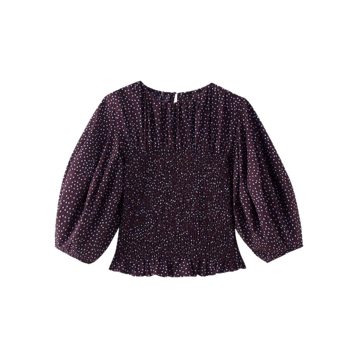 Damen Gepunktete Bluse mit Smok-Taille und Ballonärmeln Drune