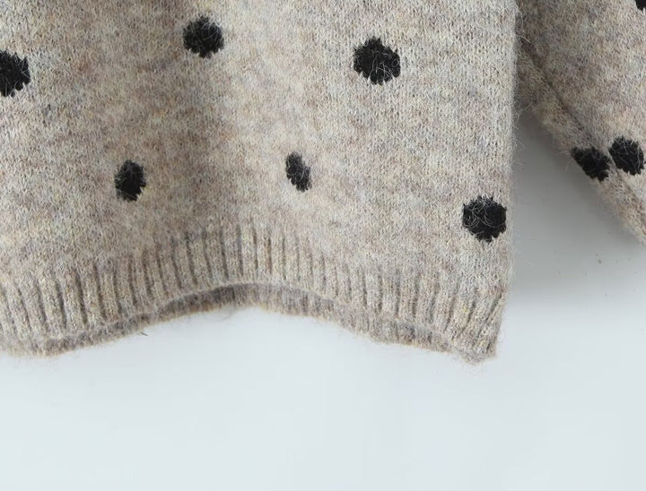Damen Gepunkteter Oversize-Strickpullover mit Rundhalsausschnitt Drune