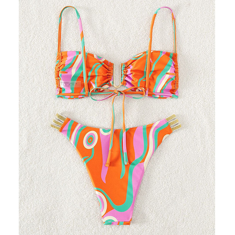 Damen Push-Up-Bikini mit verstellbaren Trägern und eleganten Goldakzenten Drune