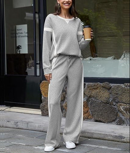 Damen nan sportives Lounge-Set mit weitem Sweatshirt, Palazzohose und seitlichen Kontraststreifen Drune