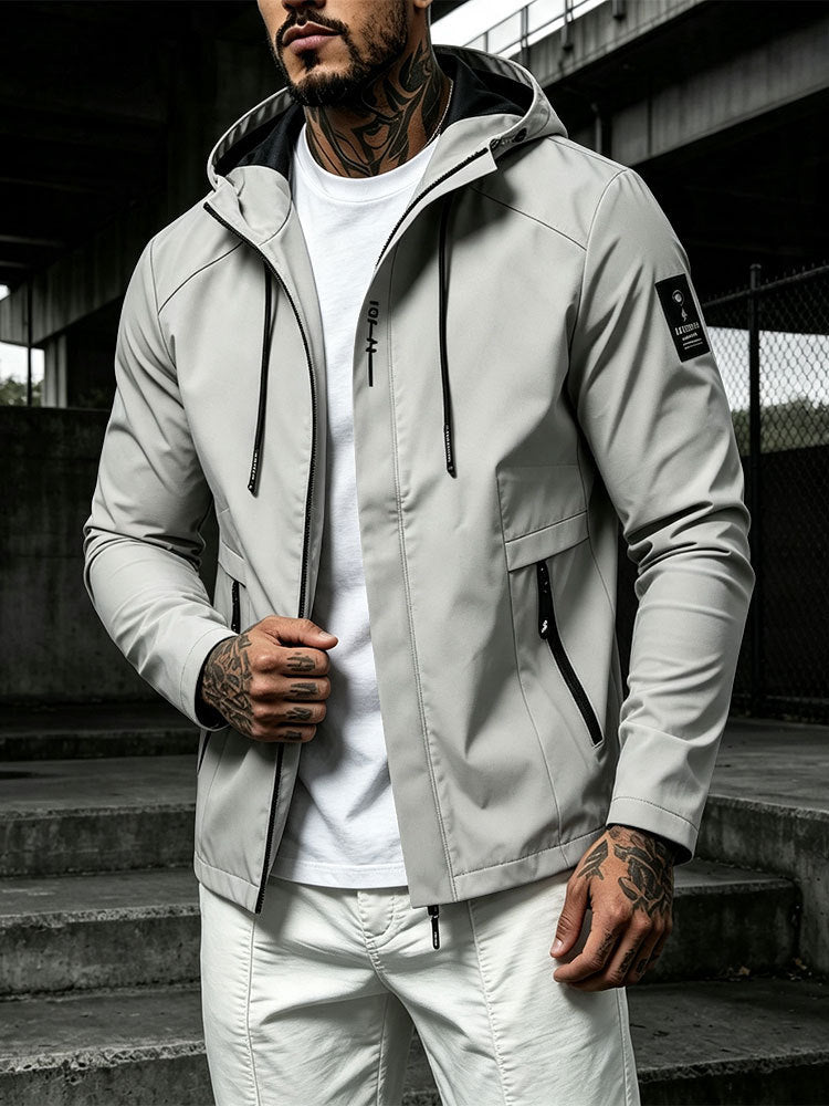 Herren Wasserabweisende Softshell-Jacke mit Kapuze und verdecktem Reißverschluss Drune