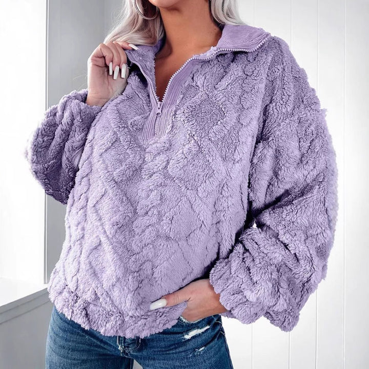 Damen Flauschiger Zip-Pullover mit strukturiertem Design Drune
