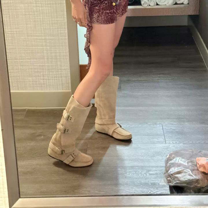Damen Modische Stiefel mit verstellbaren Schnallen Drune