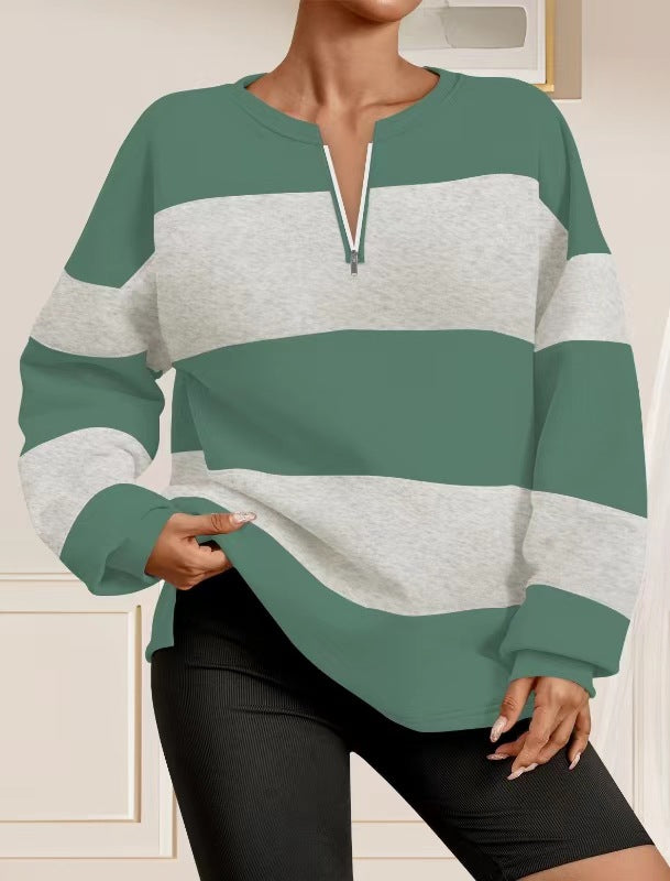 Damen modischer Sweatpullover mit Reißverschluss und gestreiftem Design Drune