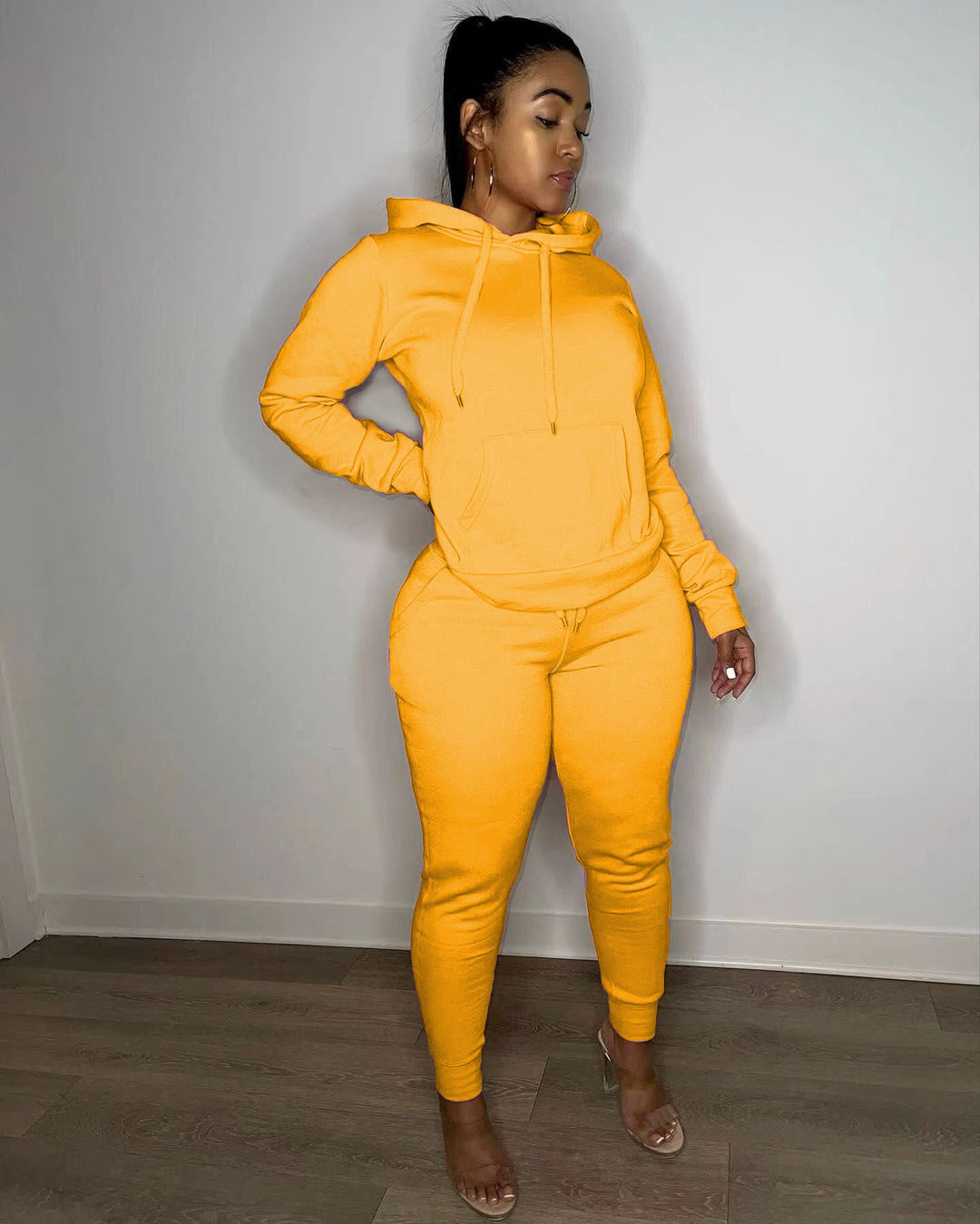 Damen nan tailliertes Hoodie- und Jogginghose-Set mit Kängurutasche, hohem Komfortbund und gerippten Knöchelbündchen Drune