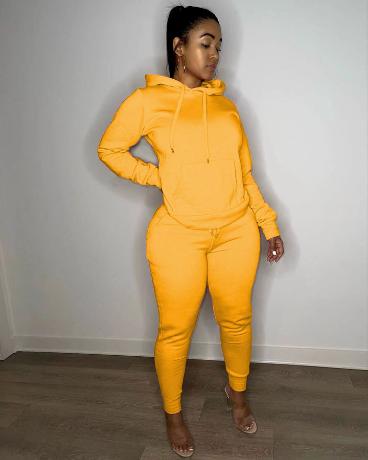 Damen nan tailliertes Hoodie- und Jogginghose-Set mit Kängurutasche, hohem Komfortbund und gerippten Knöchelbündchen Drune