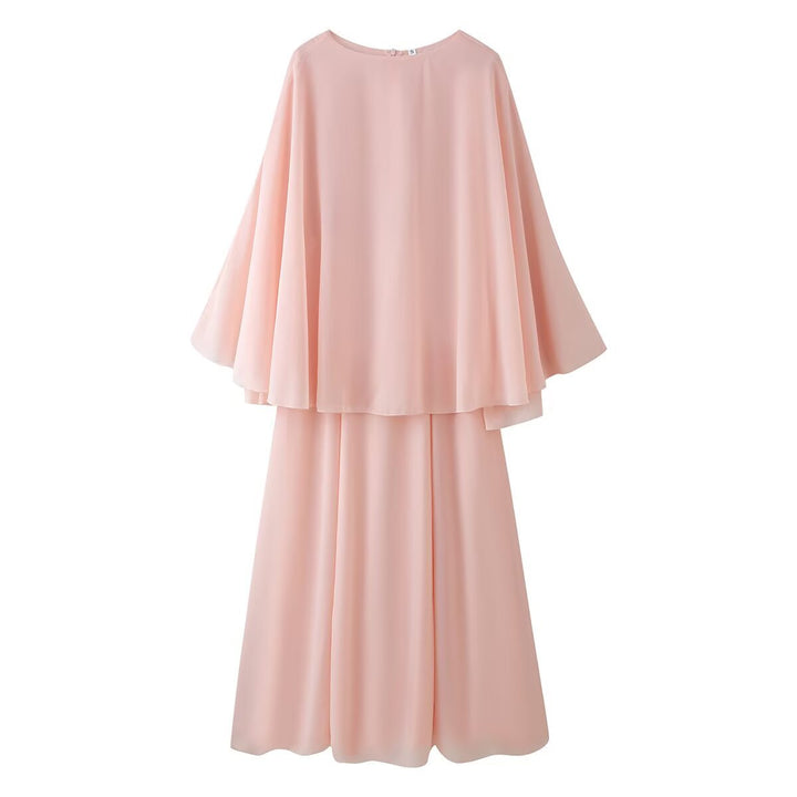 Damen Fließendes Maxikleid mit Cape-Überwurf und mehrlagigem Chiffon-Top Drune