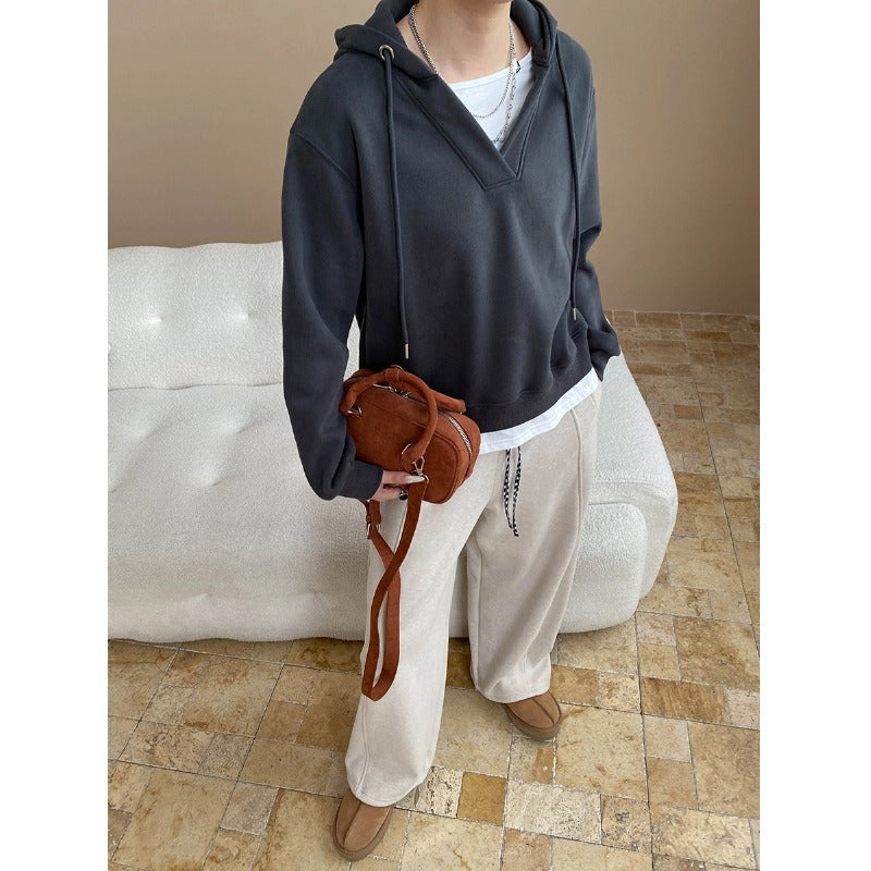 Damen lässiger Kapuzenpullover mit modernem V-Ausschnitt und zeitlosen Details Drune