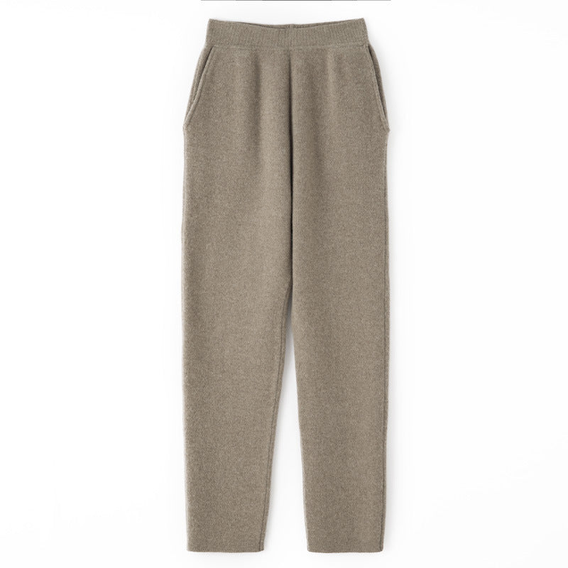 Damen Kaschmir‑Optik Strickhose mit elastischem Bund, konischer Silhouette und Eingrifftaschen Drune