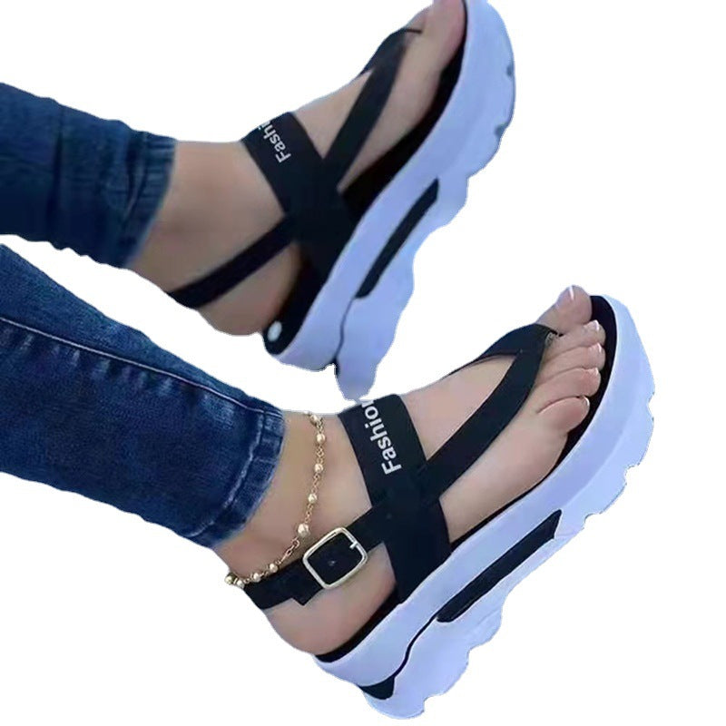 Damen nan Plateau-Sandalen mit Zehensteg, gepolstertem Fußbett und verstellbarem Knöchelriemen Drune