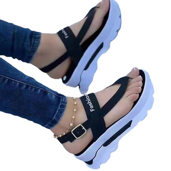 Damen nan Plateau-Sandalen mit Zehensteg, gepolstertem Fußbett und verstellbarem Knöchelriemen Drune