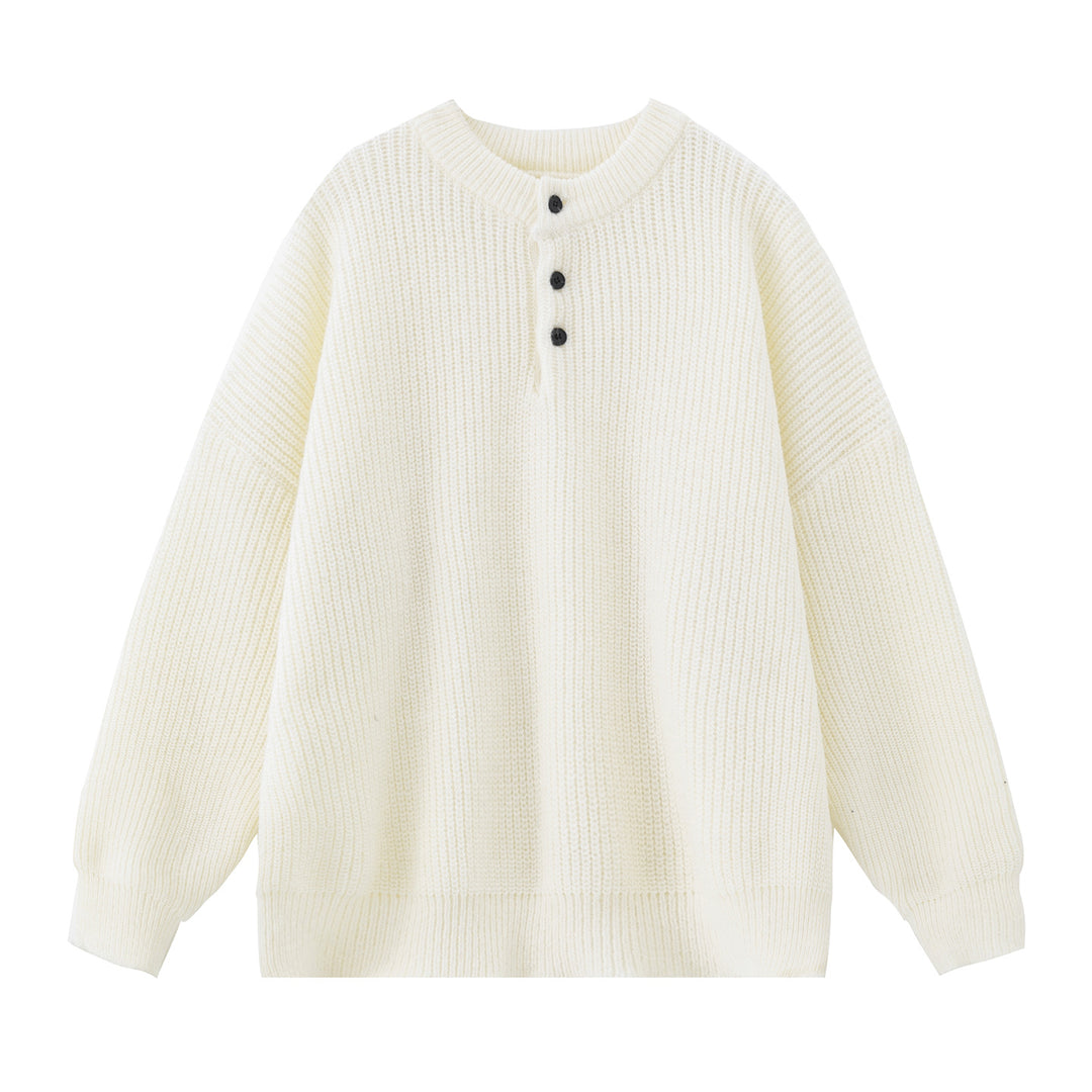 Damen Grobgestrickter Henley-Pullover mit geknöpfter Brustleiste und Boxy-Schnitt Drune
