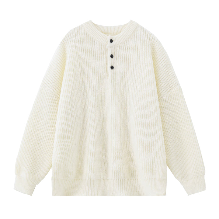 Damen Grobgestrickter Henley-Pullover mit geknöpfter Brustleiste und Boxy-Schnitt Drune