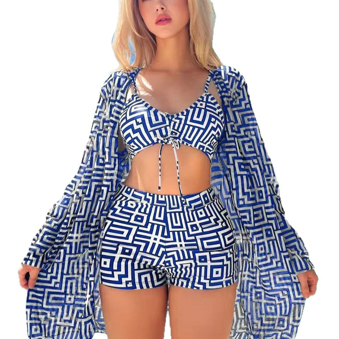 Damen Bade-Set mit modischem Kimono und lässigen Shorts Drune