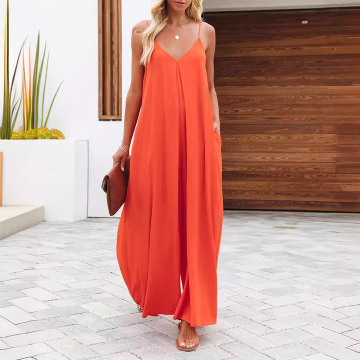 Damen Maxikleid mit v-ausschnitt und fließendem Schnitt Drune