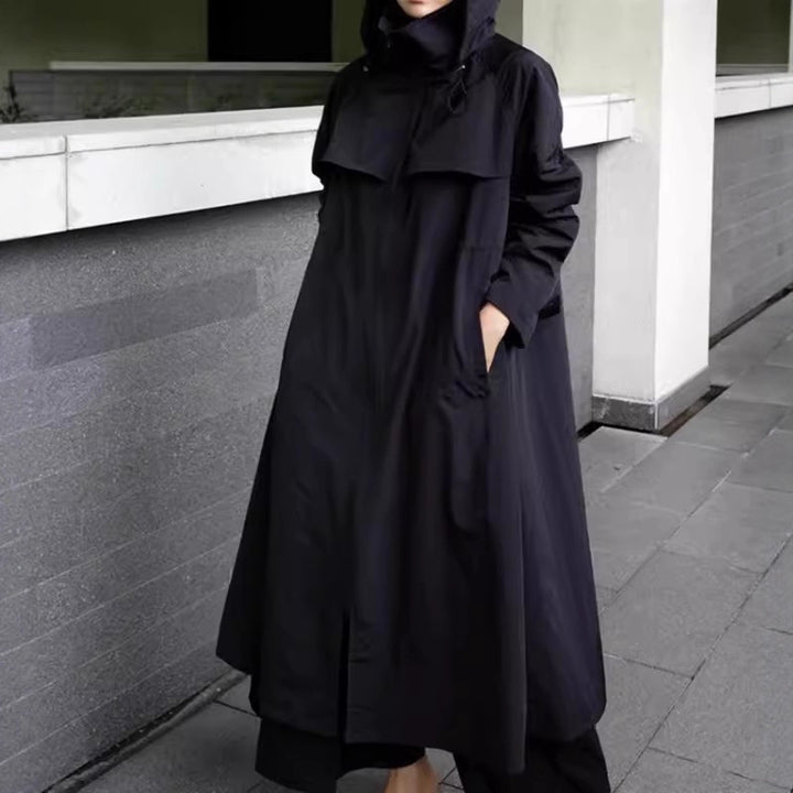 Damen Oversize-Longregenmantel mit Kapuze, wasserabweisendem GewDrunee und weitem A-Linien-Schnitt Drune