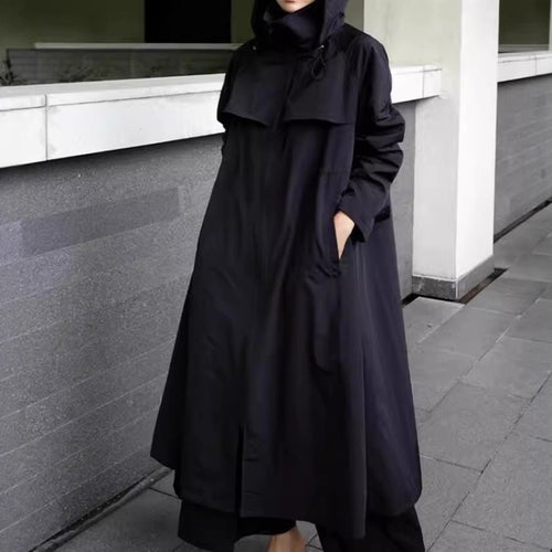 Damen Oversize-Longregenmantel mit Kapuze, wasserabweisendem GewDrunee und weitem A-Linien-Schnitt Drune