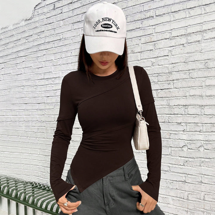 Damen figurbetontes Langarmshirt mit asymmetrischem Design und modischem Schnitt Drune