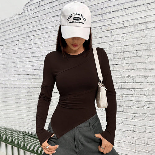 Damen figurbetontes Langarmshirt mit asymmetrischem Design und modischem Schnitt Drune