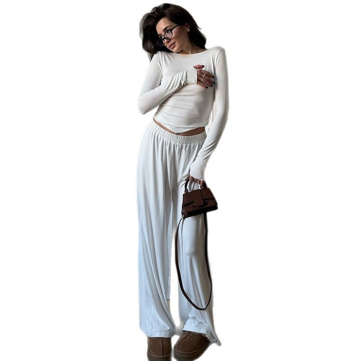 Damen Loungewear Set aus langärmligem Oberteil und weit geschnittenen Hosen Drune