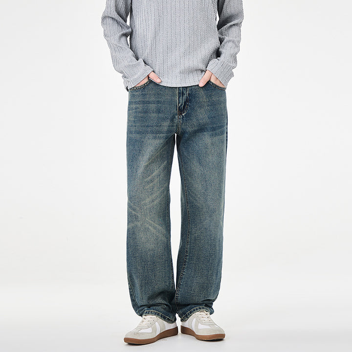 Herren weite Denim-Jeans mit geradem Schnitt und Vintage-Waschung Drune