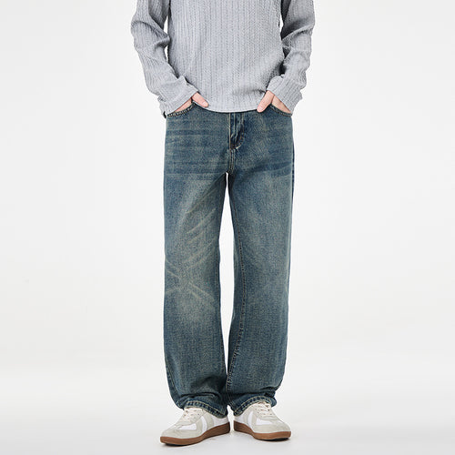 Herren weite Denim-Jeans mit geradem Schnitt und Vintage-Waschung Drune