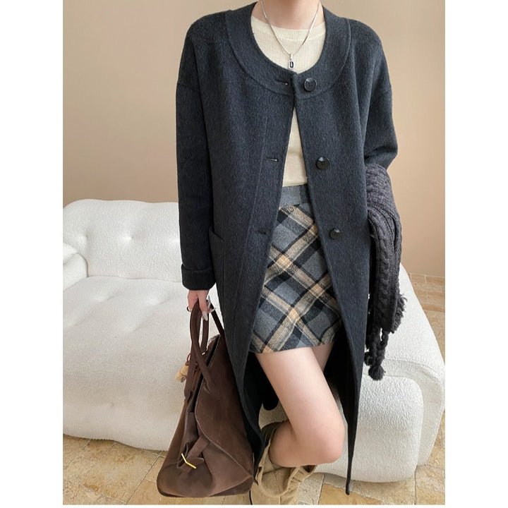 Damen eleganter Wollmantel mit praktischen Taschen und hochwertigen Knopfdetails Drune