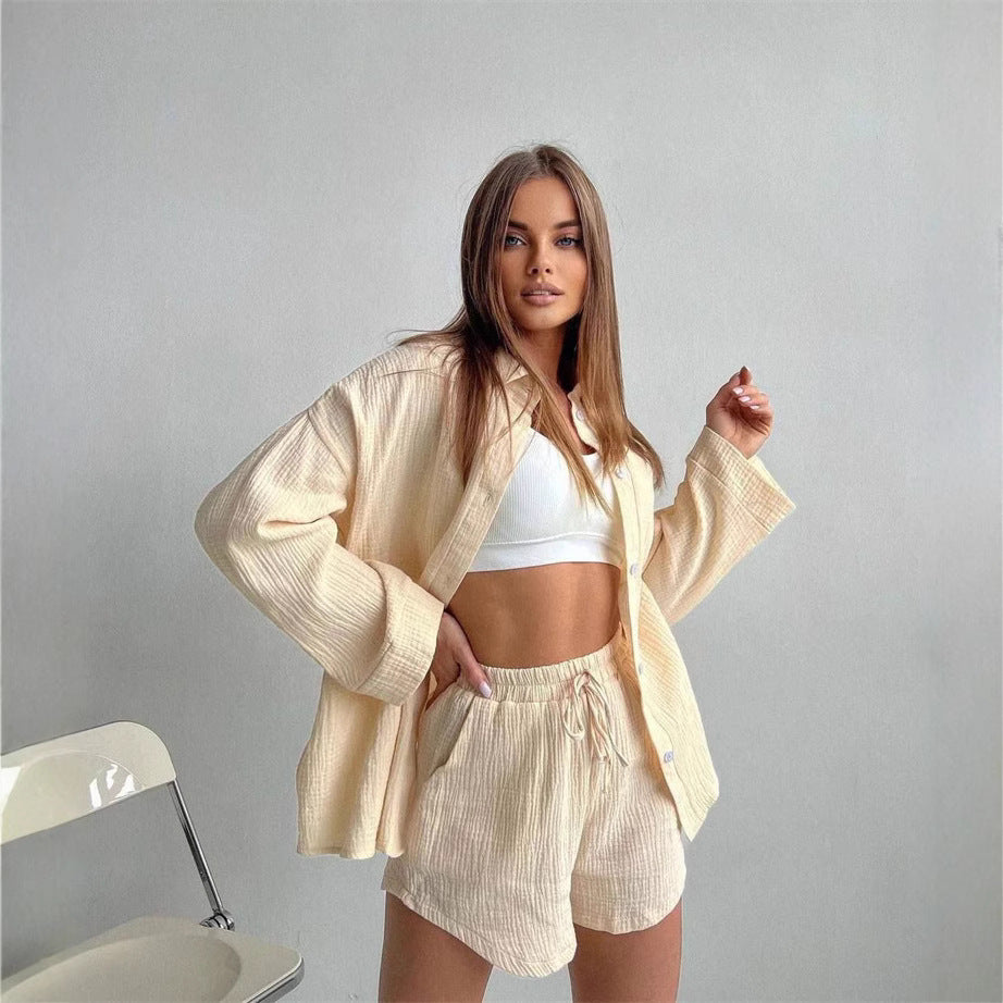 Damen lässiges Kurzarm-Set mit komfortablem Oberteil und weiten Shorts