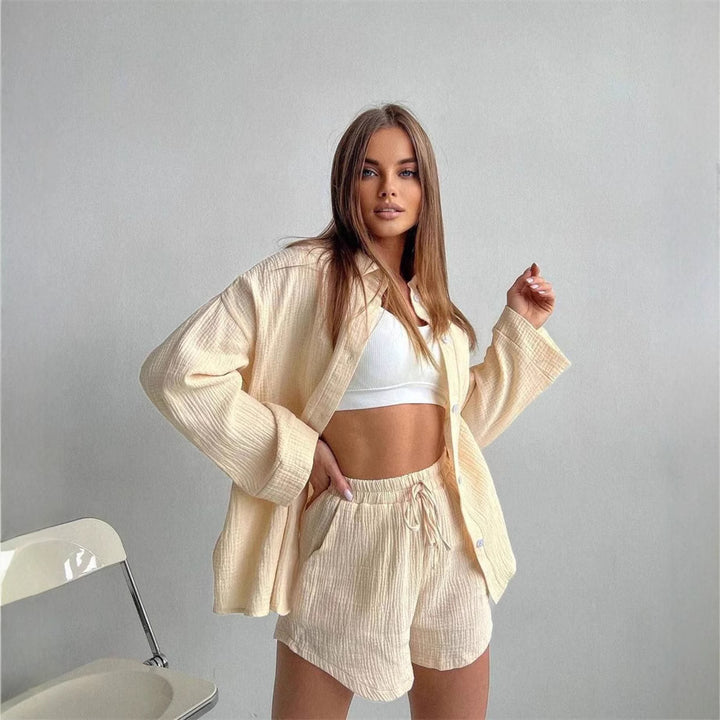 Damen lässiges Kurzarm-Set mit komfortablem Oberteil und weiten Shorts