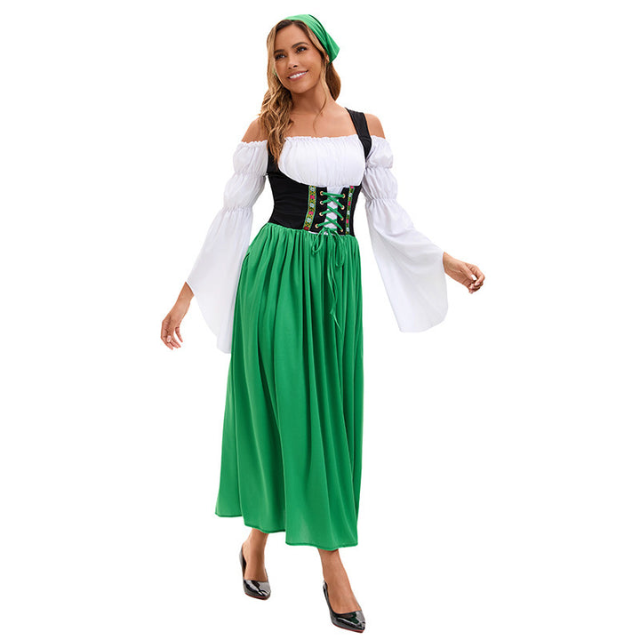 Damen nan bäuerliches Dirndlkleid mit Schnürcorsage und weiten Trompetenärmeln Drune