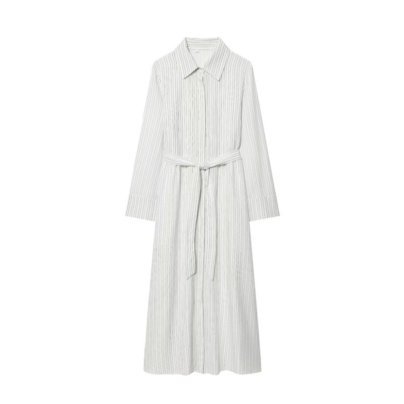 Damen Langes Hemdblusenkleid mit Taillengürtel und durchgehender Knopfleiste Drune