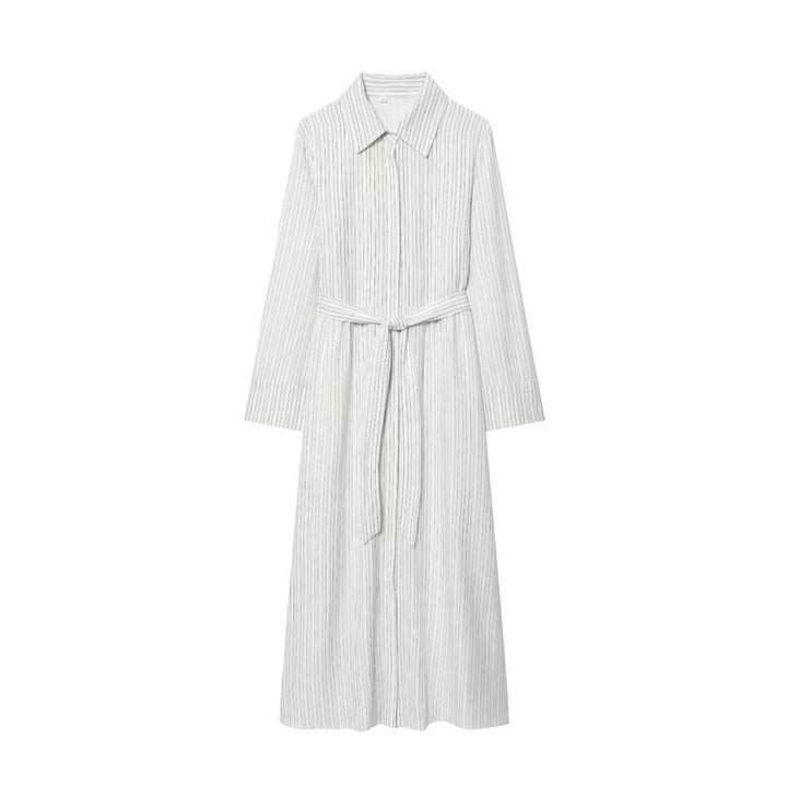 Damen Langes Hemdblusenkleid mit Taillengürtel und durchgehender Knopfleiste Drune