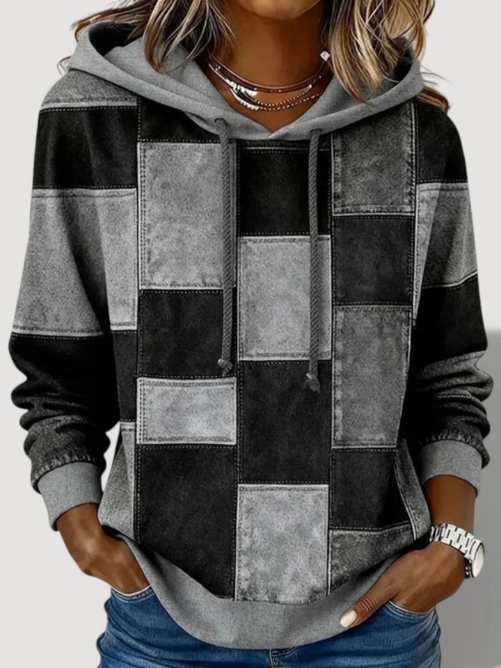 Damen Modischer Kapuzenpullover mit Patchwork-Design