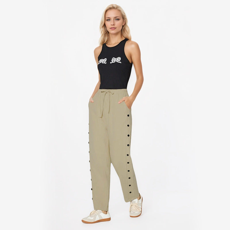 Damen Modische Joggpants mit dekorativen Knopfdetails Drune