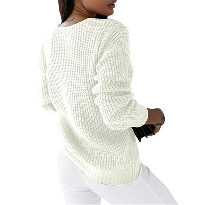 Damen nan grob gestrickter V-Ausschnitt Pullover mit Zopfmuster und lockerer Silhouette Drune