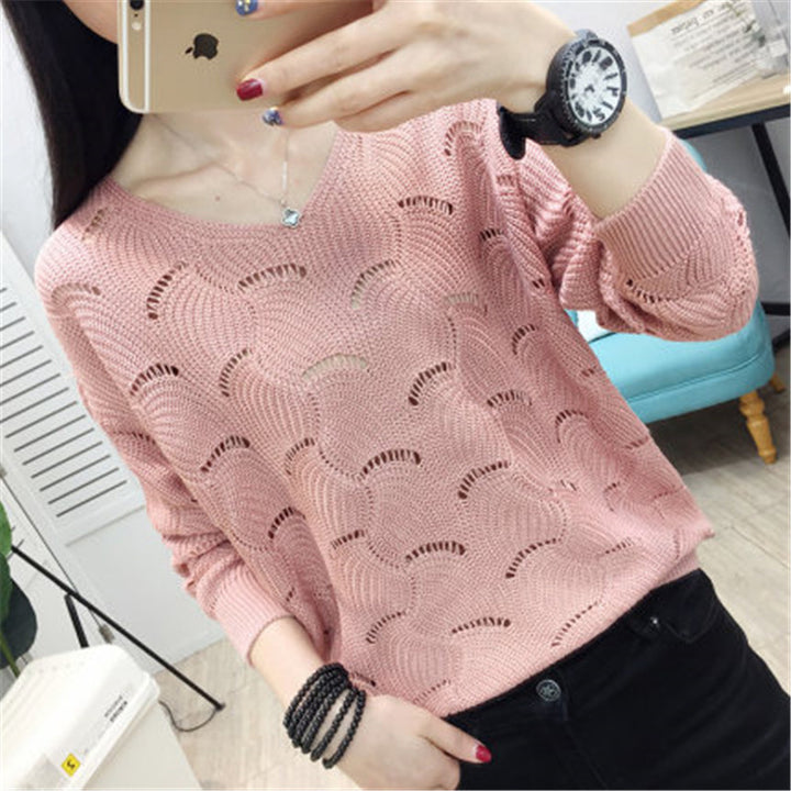 Damen lässiger Pullover mit offenem Lochmuster und weichem Griff Drune