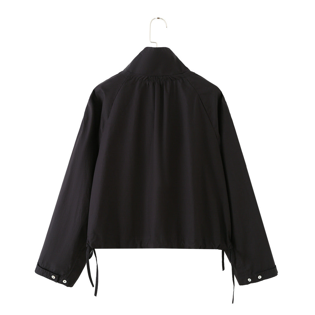 Damen Leichter Cropped-Blouson mit hohem Stehkragen, Tunnelzug und seitlichen Bindebändern Drune