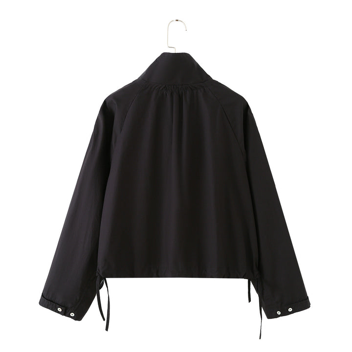 Damen Leichter Cropped-Blouson mit hohem Stehkragen, Tunnelzug und seitlichen Bindebändern Drune