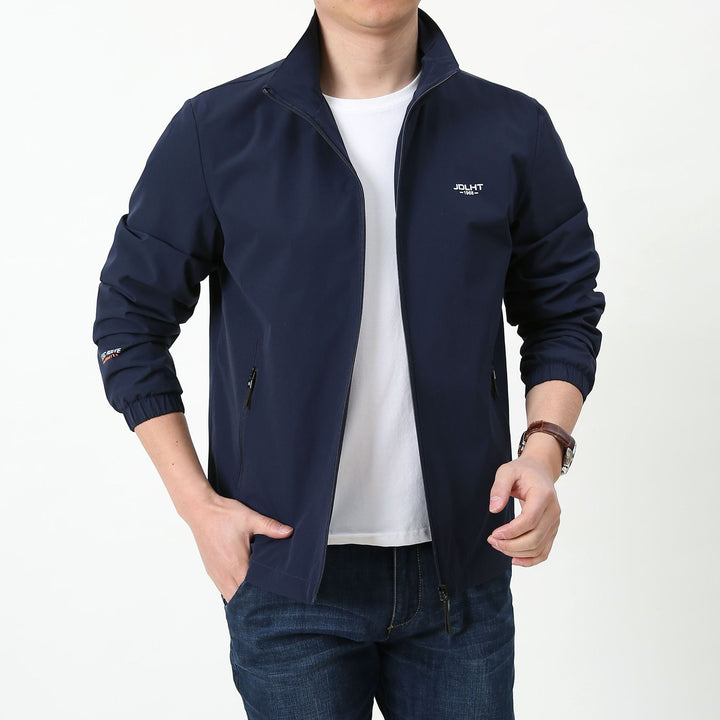 Herren leichte Zip-Übergangsjacke mit hohem Stehkragen und Reißverschlusstaschen Drune