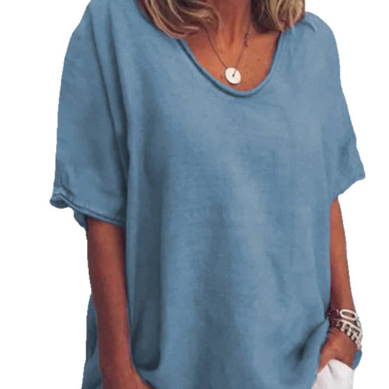 Damen nan weit geschnittenes Leinenmix-Relaxshirt mit Rundhalsausschnitt, überschnittenen Ärmeln und seitlichen Schlitzen Drune
