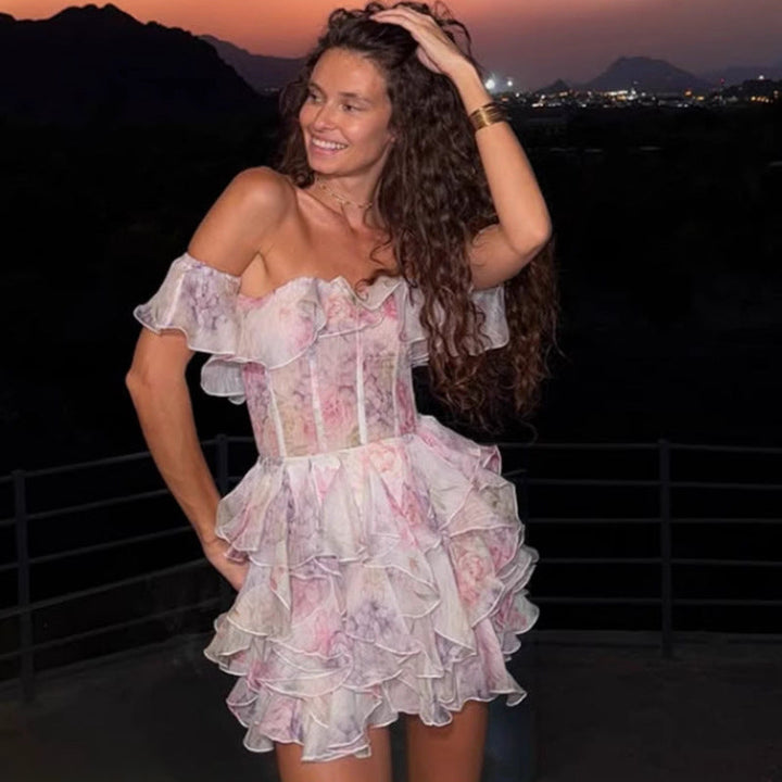 Damen Rüschendes Cocktailkleid mit schulterfreiem Design und tailliertem Schnitt Drune