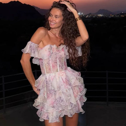 Damen Rüschendes Cocktailkleid mit schulterfreiem Design und tailliertem Schnitt Drune