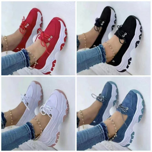 Damen Plateau-Sneaker mit dicker Profilsohle und sportlichem Schnürdesign Drune